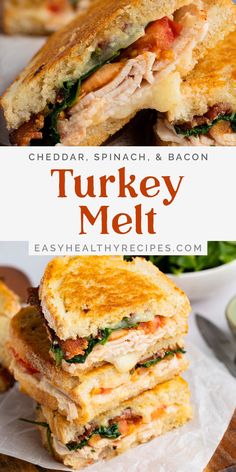 grilled turkey melt sandwiches stacked on top of each other