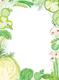 an illustration of vegetables and leaves on a white background with space for text or image