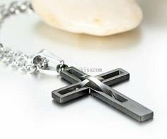 Men's Black Silver Double Hollow Cross Stainless Steel Pendant Necklace Gift | eBay Spiritual Stainless Steel Cross Pendant Necklaces, Spiritual Metal Cross Necklace, Custom Pendant Necklace, Mens Necklace Pendant, Interlocking Ring, Chain For Men, Cross Chain, Custom Pendants, Mens Pendant