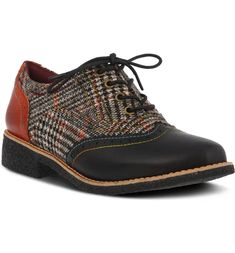 Free shipping and returns on Muggiasti Oxford at Nordstrom.com. <p>Brogue detailing adds a classic element to a mixed-media oxford featuring plaid and burnished leather panels.</p> Leather Oxfords Women, L'artiste By Spring Step, Oxford Shoes Style, Spring Boots, Spring Sandals, Spring Step Shoes, Leather Oxford Shoes, Women Oxford Shoes, Spring Shoes