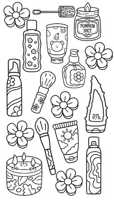 coloring pages for kids with different things to draw on the page, including flowers and candles