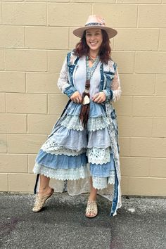 Elevate your spring and summer wardrobe with this enchanting longline denim and lace duster jacket. Classic denim panels infused with intricate lace detailing create a look that blends timeless style with modern femininity. Perfect for layering, the jacket's lightweight lace sleeves and elongated hem provide a breezy, elegant silhouette ideal for warmer weather. Pair it with a simple tee and jeans for casual outings, or drape it over a sundress for a touch of evening sophistication. Its versatil Game Button, Lace Duster, Denim Duster, Blue Kimono, Instagram Help, Paper Lace, Duster Jacket, Short Models, Simple Tees