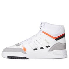 adidas originals DROP STEP White/Orange Sneakers/Shoes Urban White Basketball Shoes For Sports, Urban Style White Basketball Shoes, Modern White High-top Sneakers For Sports, White Urban Basketball Shoes For Streetwear, Urban Style White Mid-top Basketball Shoes, White Urban High-top Sneakers For Streetwear, Adidas White Basketball Shoes With Boost Midsole, Modern White Adidas Sneakers, Urban White Basketball Shoes For Streetwear