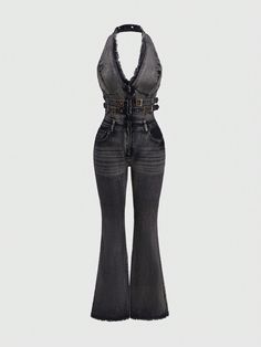 Women's Y2K Denim Strap Overalls And Jumpsuit Grey Casual  Sleeveless Denim Plain Other Medium Stretch  Women Clothing, size features are:Bust: ,Length: ,Sleeve Length: Sleeveless Tops Summer, Y2k Denim, Vestido Casual, Denim Overalls, Inspiration Mode, Kids Sleepwear, Punk Fashion, Long Sleeve Casual