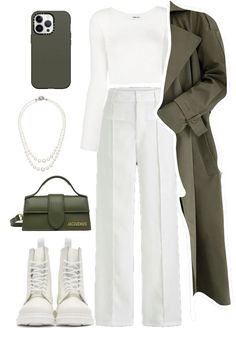 Green And White Winter Outfit, Aesthetic White Winter Outfits, White Handbag Aesthetic, White Winter Coat Aesthetic, Clothes Png Aesthetic, Elegant White On-the-go Shoulder Bag, White Necklace Jewelry, Elegant White Long Sleeve Abaya, Green Bag Outfit