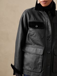 Rugged luxury, this vintage-inspired archival jacket is made to last with durably soft cotton and a performance coating to brave the years with you with timeless ease.  WARM: Lightly lined for easy layering through the seasons.  RELAXED FIT: Expertly The Seasons, Brave, Banana Republic, Vintage Inspired, Layering, Loose Fitting, Leather Jacket, Relaxed Fit