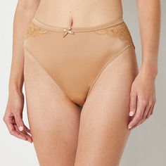 For a luxurious feel, try this Ambrielle women's high-cut thong panty. Made from smooth satin with an elegant lace trim, this style offers full back coverage. Features: Lace Trim, Scalloped, Stretch Fabric, LaceClosure Type: Full ElasticFiber Content: 66% Nylon, 34% SpandexFabric Description: Microfiber, LaceCare: Machine Wash, Tumble DryMaterial: MicrofiberCountry of Origin: Imported Elegant Beige Bottoms With Lace Trim, Elegant Lace Trim Brief Bottoms, Elegant High-cut Leg Bottoms For Daywear, Elegant High-cut Leg Bottoms Partially Lined, Lace Thong, Bra And Panty Sets, High Cut, Lace Trim, Stretch Fabric