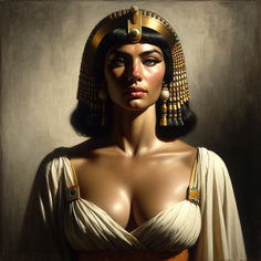 an egyptian woman with large breast and gold jewelry