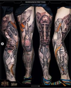 some tattoos on the legs of people with different types of things and colors in them