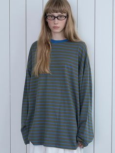 Color: khakiCountry of Origin : Republic of Korea Striped Long Sleeve Tee, Stripe Long Sleeve, Striped Long Sleeve, Long Sleeve Tees, Composition, Top Outfits, The Originals, Clothes For Women, Long Sleeve