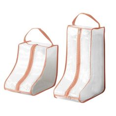 two clear bags with orange trims on the sides and one white bag in the middle