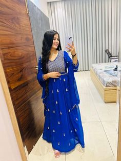 Welcome To Our Shop  https://www.etsy.com/shop/UniqHandmadePlanet Item Details  Fabric - 100% Original Georgette Sleeves- 3/4 Neck - V Color - Blue Work - Sequance embroidery  Inside Package -Kurti With Pent ,Dupatta              Fully Customization Available                         Contact Us                     Wholesale Avaliable    Item Specification: Wash Care: Machine Wash & Hand Wash In Cold Water Using Mild Detergent. TERMS OF SALE Shipping - We use globally known Logistics for best serv Blue Maxi Length Sharara For Wedding, Blue Georgette Anarkali Set With Traditional Drape, Blue Anarkali Gown With Zari Work, Blue Long Kurta For Diwali, Traditional Blue Gown With Pallu, Blue Resham Embroidered Dresses For Navratri, Traditional Blue Gown With Traditional Drape, Blue Dresses With Resham Embroidery For Navratri, Blue Dresses With Mirror Work For Diwali