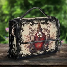 Potion Bag Spooky Women Cross Body Purse Halloween Vegan Handbag Elegant Spooky Gift Horror Style Experience sophistication and functionality with this New Version PU Leather Satchel Bag. Crafted from high-quality PU leather, it boasts an adjustable shoulder strap for cross-body or shoulder carrying, along with convenient top handles for hand-carrying. Perfect for everyday use, work, travel, or casual outings, this satchel bag effortlessly combines style with practicality to complement any ensem Gothic Large Capacity Bag For Everyday Use, Halloween Shoulder Bag Gift, Halloween Gift Shoulder Bag, Gothic Bags For Everyday Use And Halloween, Halloween Satchel Bags, Halloween Gift Crossbody Bag, Halloween Gift Rectangular Shoulder Bag, Gothic Halloween Shoulder Bag, Rectangular Halloween Gift Shoulder Bag