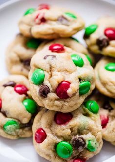 chocolate chip cookies with m & m candy on top