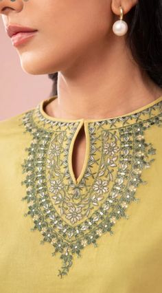 Victorian Inspired Fashion, Yoke Embroidery, Embroidery Suits Punjabi, Stylish Kurtis Design, Hand Work Design, Simple Hand Embroidery Patterns, Neck Designs For Suits