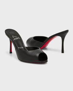 Christian Louboutin Me Dolly Napa Red Sole Slide Sandals | Neiman Marcus Louboutin Me Dolly, Red Bottom Heels, Feminine Shoes, Red Louboutin, Heels Classy, Red Sandals, Shoe Inspo, Red Sole, Red Bottoms