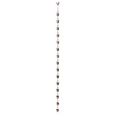 a long metal chain with small cups hanging from it's end on a white background