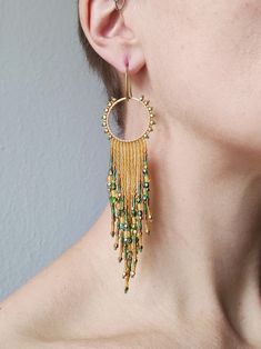 Playful Fringe Earrings innana With Brass Cubes and Czech Glass Beads, Handmade Earrings With Miyuki Delica Beads in Orange & Green - Etsy Miyuki Delica Beads, Cabochons Stones, Beads Handmade, Delica Beads, Big Flowers, Fringe Earrings, Brass Earrings, Fun Earrings, Gorgeous Earrings