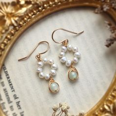 Dainty and delicate small pearl earrings with tiny white pearls & amazonite gemstones. With choices of 14K gold filled, rose gold filled, and sterling silver. Perfect jewelry as a gift for her.✨ Amazonite is the stone of open-mindedness. It has healing power and provides a calming effect on the soul and spirit. Amazonite inspires us to nurture truth, honesty, and positive self-love ✨• Earrings size: about 2 cm drop length• These earrings won’t tarnish or turn color. You can wear them every day o Gemstone Dangle Earrings, Pearl Wire Earrings, Handmade Dainty Jewelry, Dainty Handmade Jewelry, Diy Earring Inspiration, Dainty Dangle Pearl Earrings With Ear Wire, Handmade Gold Earrings, Dainty Handmade Gold Pearl Earrings, Stone Jewelry Diy