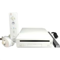 a nintendo wii game system with two controllers