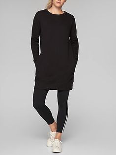 Find ideas๏ฟฝand inspiration for ATHLETA WOMEN'S BLACK LONG SLEEVE LOLO DRESS Sz S, Womens Dresses Hoodie Dress Outfit, Black Capsule Wardrobe, Oversized Hoodie Dress, Womens Winter Dresses, Yellow Sweatshirt, Sweatshirt Dress, Modest Dresses, Black Media, Hoodie Dress