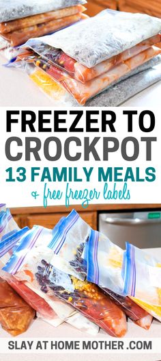 freezer to crockpot meal with text overlay