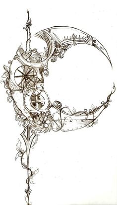 a drawing of a crescent with an intricate design on it