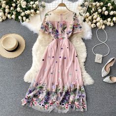 Court Fashion, Long Mesh Dress, Dress Korean, Korean Dress, Dresses Women, Summer Floral, Mesh Dress, Evening Party, Summer Dresses For Women