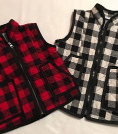 This listing an adult vest through a size 14 in women's sizing Buffalo plaid - black/red check Can be made in most solid colors. Just send me a message to make sure it's available Black Cotton Vest For Cold Weather, Plaid Cotton Vest For Fall, Fall Plaid Cotton Vest, Fitted Plaid Cotton Vest, Buffalo Plaid Vest, Toddler Vest, Plaid Vest, Womens Jackets, Bitty Baby