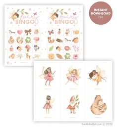 two sheets of stickers with fairy images on them