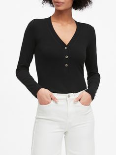 Everyday Ribbed Henley Neckline Tops, Everyday Ribbed Henley Tops, Classic Fitted Tops With Henley Neckline, Fitted Henley Neckline Top For Everyday, Spring Fitted Henley With Henley Neckline, Fitted Henley Neckline Top For Work, Spring Ribbed Tops With Henley Neckline, Spring Ribbed Henley Neckline Tops, Chic Henley Neckline Tops For Fall