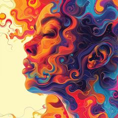 a woman's face with colorful swirls on it