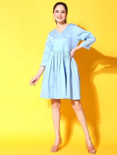 Embrace effortless style with our Casual Blue Cotton Dress, designed for the modern woman who values comfort without compromising on elegance. Made from 100% pure cotton, this dress is soft, breathable, and perfect for everyday wear. The just-above-knee length adds a playful touch, making it ideal for casual outings, workdays, or weekend brunches. Featuring practical pockets, this dress combines functionality with fashion. The sleeves offer a bit of extra coverage, making it versatile for any se Cotton Knee-length Relaxed Fit Dress, Cotton Knee-length Relaxed Dress, Relaxed Fit Cotton Knee-length Dress, Relaxed Fit Knee-length Cotton Dress, Cotton A-line Midi Dress With Relaxed Fit, Blue Cotton Relaxed Fit Dress, Blue Relaxed Fit Cotton Midi Dress, Relaxed Cotton Mini Dress For Work, Relaxed Fit Cotton Mini Dress For Work