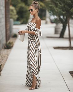 Eclipse Striped Wrap Maxi Dress - Dark Taupe