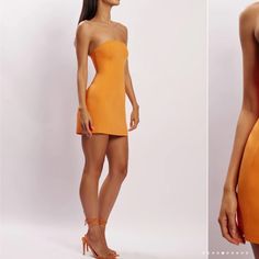 Meshki Maci Dress Strapless Fitted Mini Dress For Fall, Fitted Strapless Fall Dress, Fitted Strapless Dress For Fall, Chic Orange Mini Dress For Formal Occasions, Chic Orange Formal Mini Dress, Orange Fitted Lined Mini Dress, Formal Orange Mini Dress, Fitted Orange Sheath Mini Dress, Fitted Orange Mini Dress For Cocktail