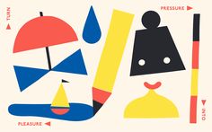 an illustration with different shapes and sizes on it's sides, including umbrellas