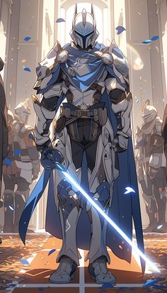 Futuristic Greek Warrior, Mandalorian Force User, Batman Star Wars, Futuristic Medieval Armor, Blue Knight Fantasy Art, Blue Knight Art, Modern Knight Character Art, Space Armor Concept Art, Jedi Knight Armor