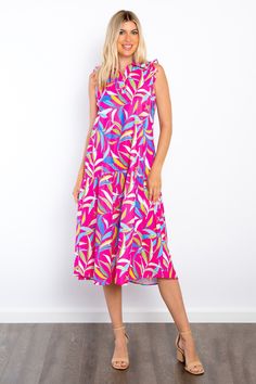 Ruffled Midi Dress, Midi Dress With Pockets, Midi Ruffle Dress, Maxi Dress Formal, Fuchsia Color, Formal Evening Dresses, Dress With Pockets, Stunning Dresses, A Bag