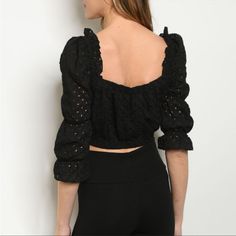 Sweet N Spicy Black Eyelet Crop Top. Black Cropped Top For Brunch, Black Crop Top For Day Out In Spring, Elegant Black Crop Top For Spring, Black Spring Crop Top, Black Crop Top For Spring, Sweet N Spicy, Wild Honey, Bag Dress, Drop Waist