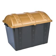 a large black and gold storage box on a white background