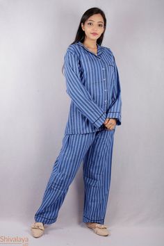 100% pure cotton hand block printed night suit, perfect for summer while sipping tea on your terrace! Full sleeve shirt with buttons and loose fit trousers. Completely handmade in Jaipur from 100% pure cotton fabric. Comes in S/M/L sizes, but without any complications can be adjusted to individual measurements. SHIVALAYA JAIPUR Pajamas for Women * Ultra-soft * 100% cotton * Handmade * Block print available sizes and measurements: XS (EU: 34 - 36, US: 6 - 8) Pyjama Top: chest girth = 36 inches / Printed Long Gowns, Cotton Pants Women, Pants And Shirt, Sipping Tea, Pyjamas Set, Long Gown Dress, Cotton Sleepwear, Night Suit, Fabric Light