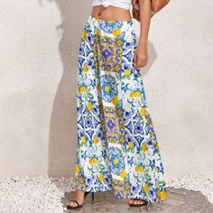 Sicilian style,lemon,summer, Women's Personalized Wide Leg Pants – Citrus summer vibes Printed Wide Leg Summer Pants, White Full Length Wide Leg Pants For Beach, Summer Wide Leg Printed Bottoms, Spring Beach Wide Leg Full Length Pants, Spring Beach Wide-leg Full-length Pants, Spring Beach Full-length Wide Leg Pants, Printed Wide-leg Pants For Vacation, Spring Beach Full Length Wide Leg Pants, Printed Relaxed Fit Bottoms For Vacation