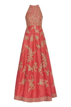 Red halter anarkali with all-over floral motif dori work. Comes with embellished dupatta. 
No of components: 2
Neckline: Halter
Sleeve Length: Sleeveless
Keyhole back  
 - Aza Fashions Anarkali With Dupatta, Dori Work, Embroidered Anarkali, Women Kurta, Anarkali, Aza Fashion, Floral Motif, Sleeve Length, For Women