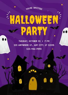 a halloween party with ghost houses and bats