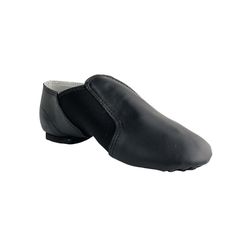 Slip-on Jazz shoe features soft glove leather with spandex wrap split-sole, cotton lining and heel counter. Leather Slip-on Dance Shoes, Fitted Synthetic Dance Shoes With Rubber Sole, Leather Round Toe Dance Shoes, Fitted Leather Dance Shoes With Rubber Sole, Classic Leather Slip-on Dance Shoes, Leather Dance Shoes With Rubber Sole For Practice, Leather Dance Shoes With Leather Sole For Practice, Leather Dance Shoes With Leather Sole, Fitted Closed Toe Dance Shoes With Rubber Sole