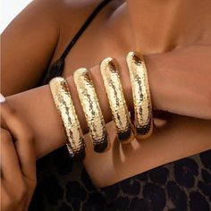 4pcs/Set Luxury Thick Concave Gold Tone Bangle Bracelets, Suitable For Women Everyday, Party, Wedding, Holiday Gift Jewelry Accessories Boutique Brand Accessories !!*Please Note*!! This Is A Pre-Order Item And Requires A Longer Than Usual Shipping Time. Please Allow 7-14 Business Days Before Shipping. Please Consider This Time Frame Before Placing Your Order. Preorder Items Are Not Eligible For Cancellation. Thank You For Your Patience And Understanding. Bundle 2 Or More Items From My Closet For Cheap Crystal Bangle Bracelet For Party, Cheap Statement Crystal Bangle Bracelet, Luxury Wide Band Jewelry For Formal Occasions, Cheap Costume Jewelry Bangle, Luxury Jeweled Costume Jewelry Bracelets, Affordable Formal Crystal Bangle Bracelet, Cheap Statement Bangle Bracelets, Luxury Bangle Jewelry, Luxury Bangle Jewelry For Women