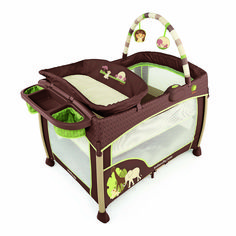 a baby crib with an animal theme on the top and bottom part, in brown