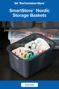 the container store's smartstore nordic storage baskets are on sale for $ 10