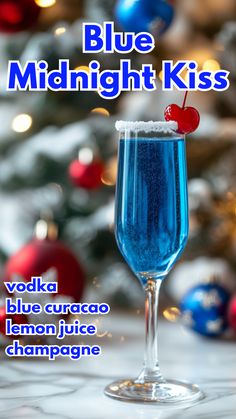 the blue midnight kiss cocktail is ready to be served