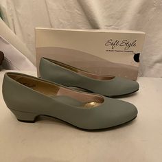 Soft Style Angel Ll By Hush Puppies Sage Color Slide On Pumps In Sizes 7n & 7.5n Nib Spring Casual Court Shoes, Casual Spring Court Shoes, Casual Fitted Court Shoes With Low Heel, Casual Court Shoes With Round Toe, Casual Fitted Court Shoes With Round Toe, Hush Puppies Shoes, Sage Color, Shoes Soft, Slide On